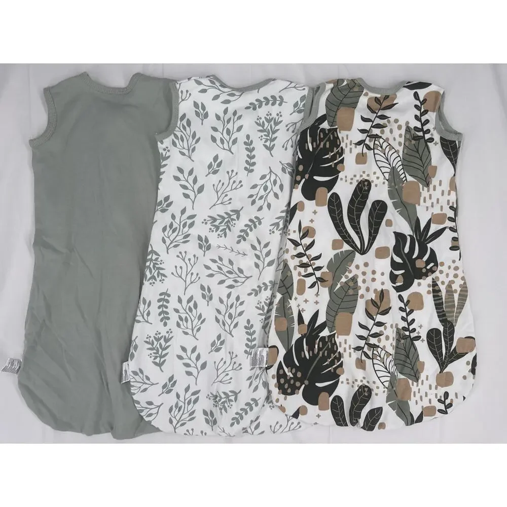 lot of 3 Yoofoss sleep sack leaves print and solid green 0-6m organic cotton